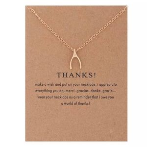 NEW Gold Thanks Wishbone Pendant Necklace